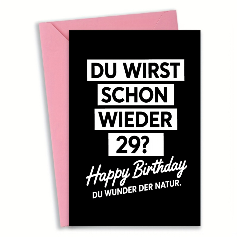 TEMU 1 Geburtstagskarte mit Umschlag Set Schwarz und Rot Farbe Lustiger Text Du bist wieder 29 Happy Birthday Du der Natur Deutschsprachiges Design