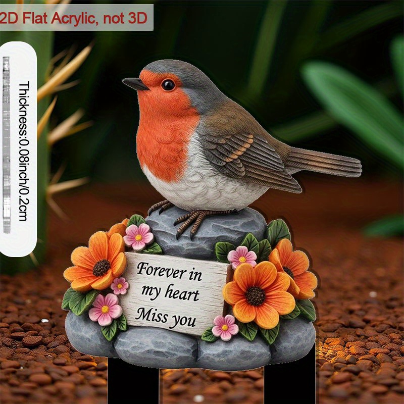 2d flat 2d flat 2d flat 2d flat 2d plane 1pc acrylic bird sculpture with floral base phosphate orange and   sculpture gray stone     suitable for outdoor garden decoration