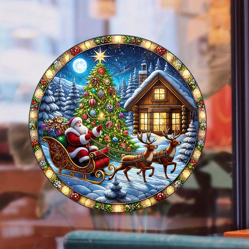 Image of Window Stickers Featuring Snowmen, Santa Claus, Reindeer, Christmas Decorations, And Festive Glass Decals