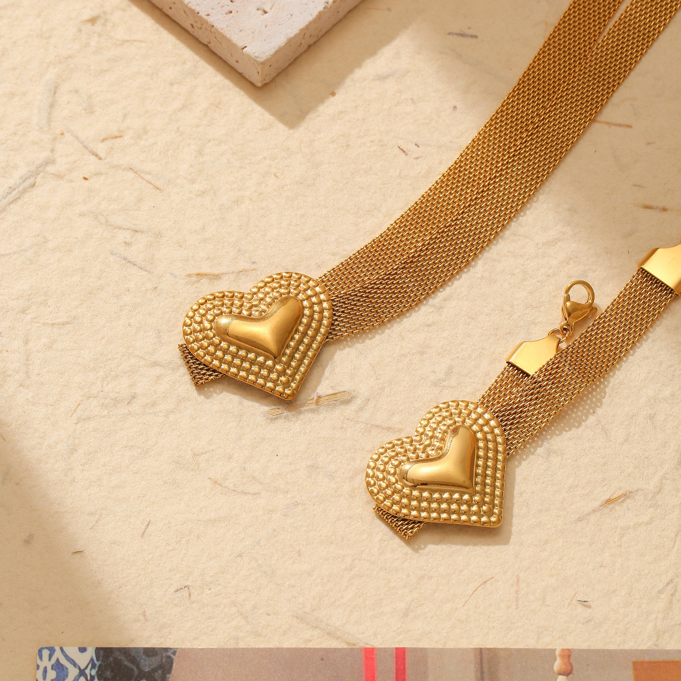 Heart Necklace Bracelet Set Stainless Steel Hypoallergenic