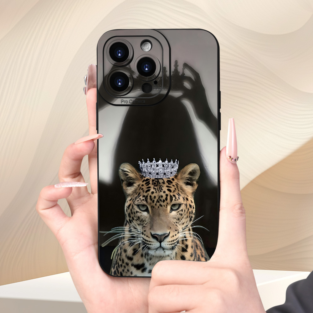 TEMU Handyhülle - Luxuriöser Kopfkrone Leopardenmuster Herbst Winter Mode Herren Damen Geburtstagsgeschenk Anti-Fall Matte Handyhülle für iPhone New