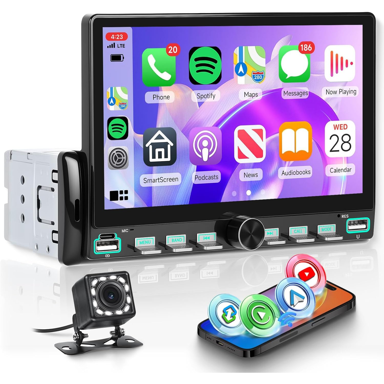 TEMU Single Din Car Stereo With Wireless Carplay Auto Youtube, 7' Ips Touch Screen Car Din With Piano Keys Support Backup Camera Wireless Fm Usb Eq