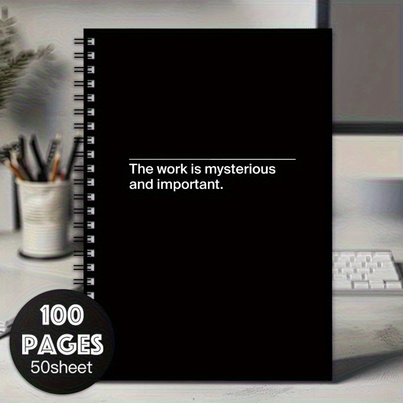 TEMU 1 Minimalist Spiral Notebook - Office Motivational Journal With "work Is Mysterious And Important" Quote, Elegant Black Cover, Ideal For