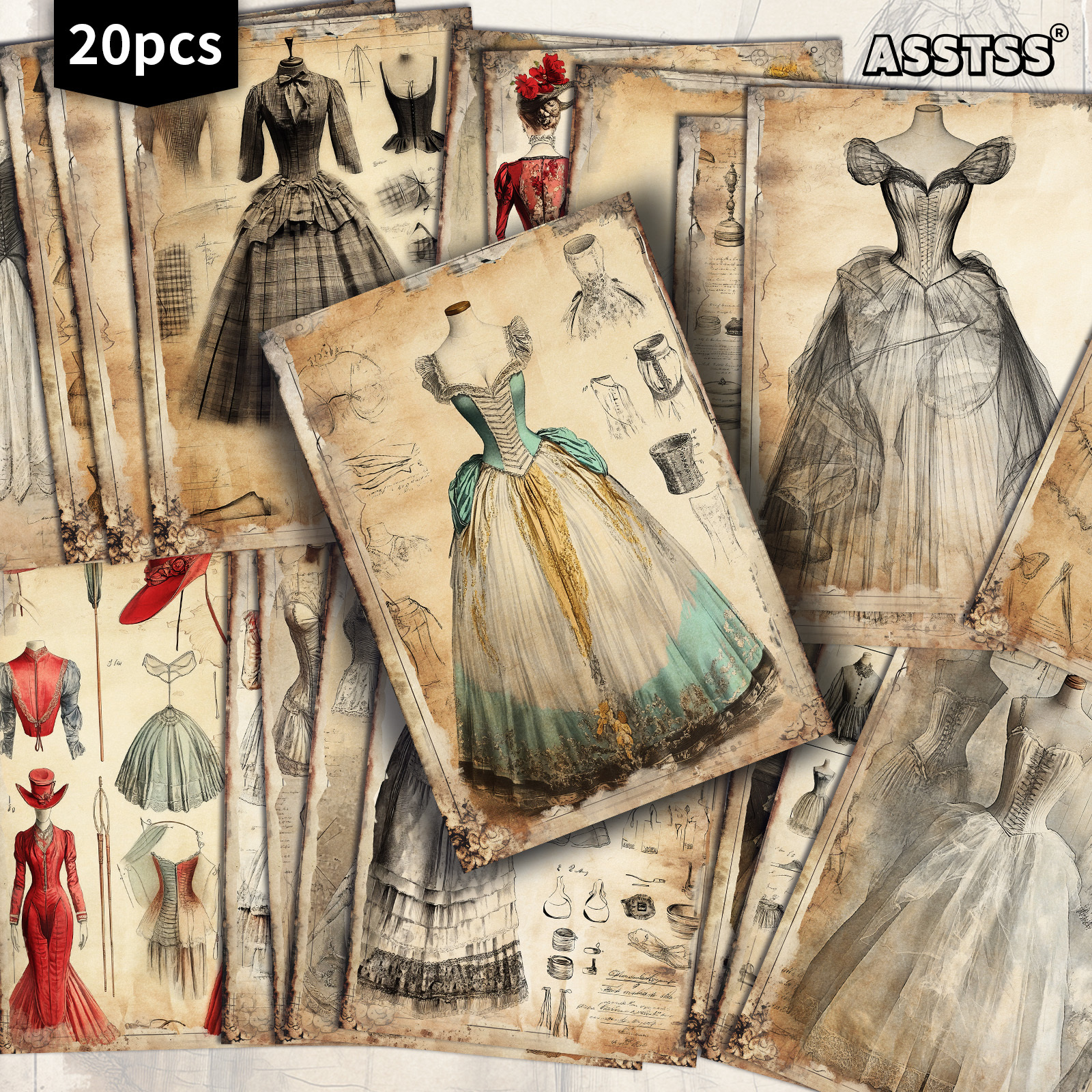 TEMU Pack Of 20 Vintage Victorian Fashion Dress Gift Cards | 10.16x15.24cm Classic Illustration, Collection Of Decorative Painting Cards For