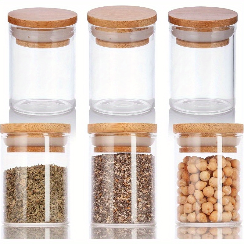 Tarros de Vidrio Borosilicato Transparente de 2oz con Tapas de Silicona de Bambú Selladas (Paquete de 6)