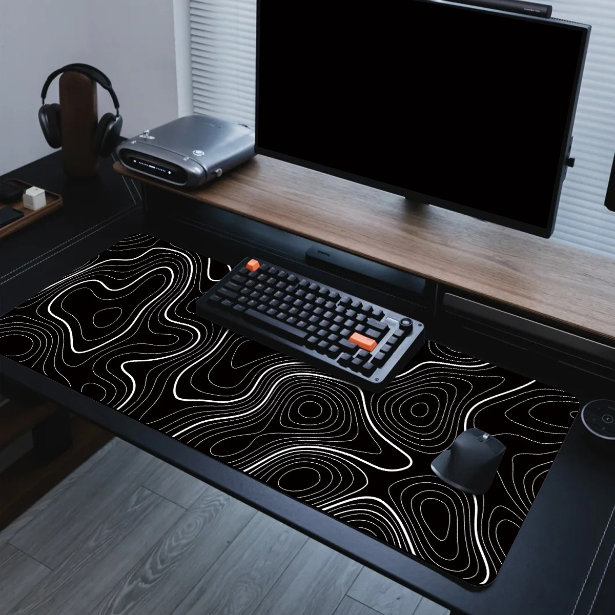 TEMU 1pc Extended Gaming Mouse Pad And Pc Desktop Keyboard Pad - Minimalist And Smooth Black And Pattern - Laptop Protective Pad Desk Mat - Durable