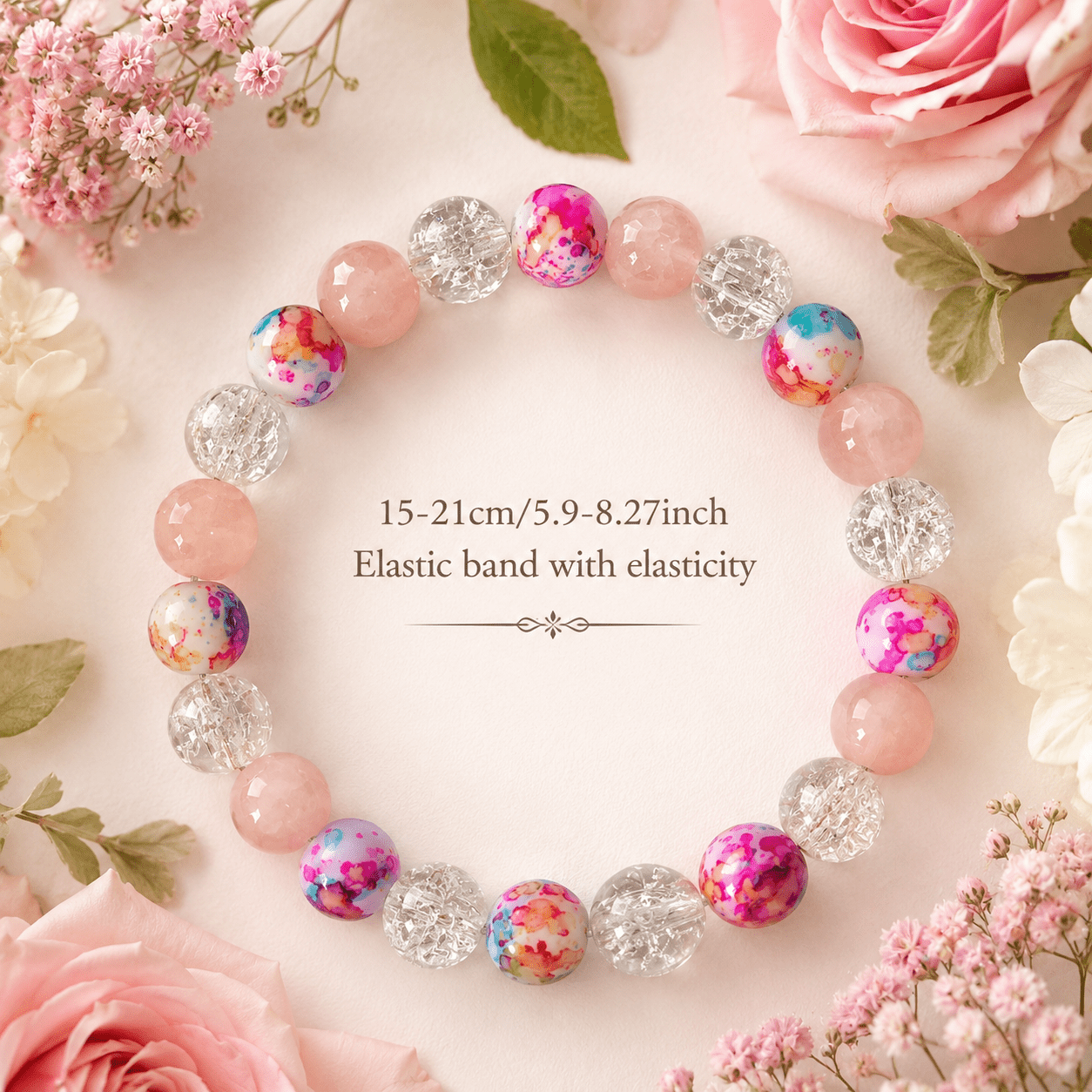 Wealth Bead Bracelet with Rainstone & Pink Agate