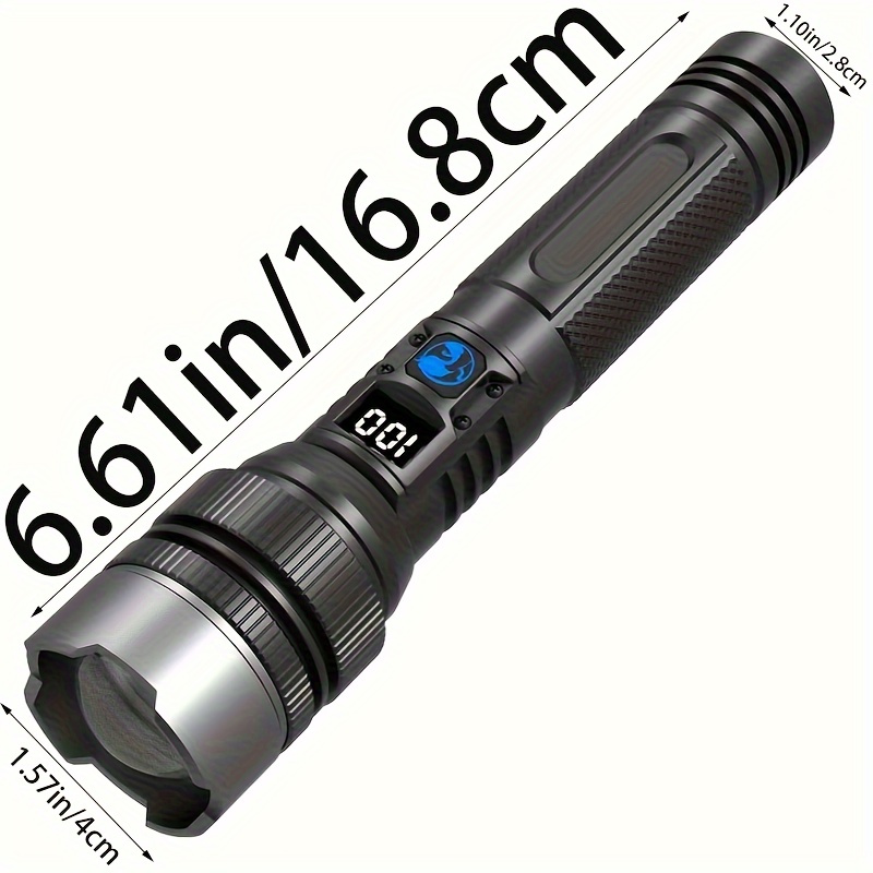 TEMU 1pc Powerful Tactical Rechargeable Led Flashlight , High Brightness Flashlight, Usb Rechargeable Built-in Battery, Handheld Flashlight, Suitable For Emergency , Hiking, Camping, Camping Equipment