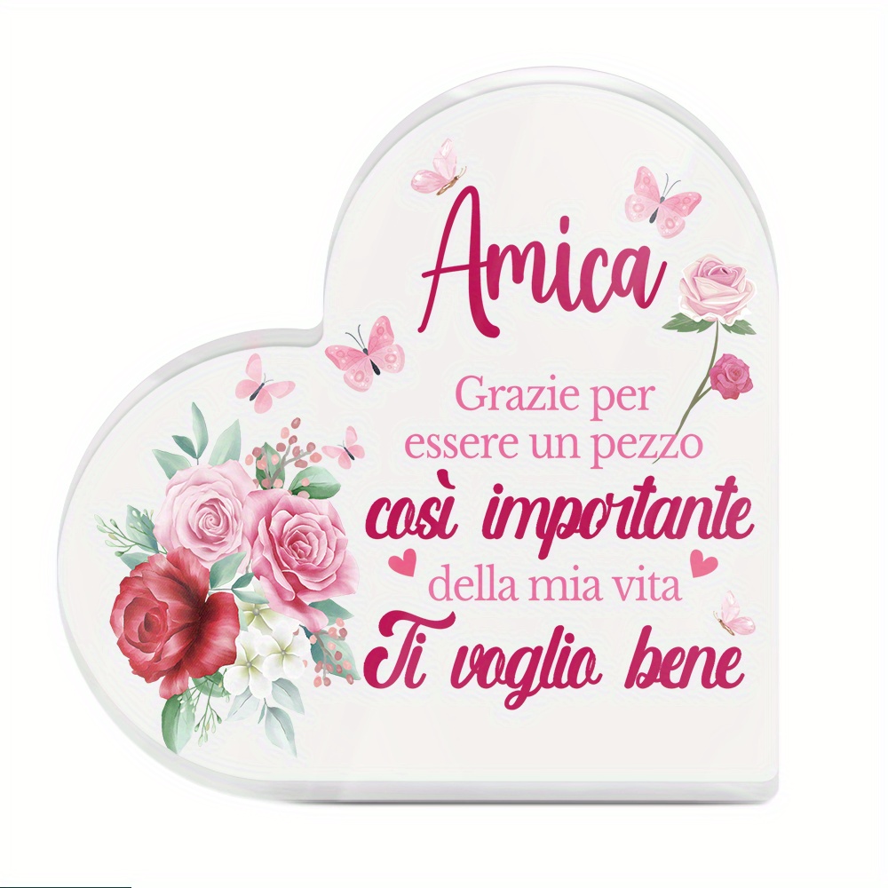 TEMU 2d Flat, 2d Flat Putuo Decor 1pc -shaped Acrylic Sign Table Decor, "amica Grazie Per Un Pezzo Così Della Mia Vita Bene," Desktop Decoration For