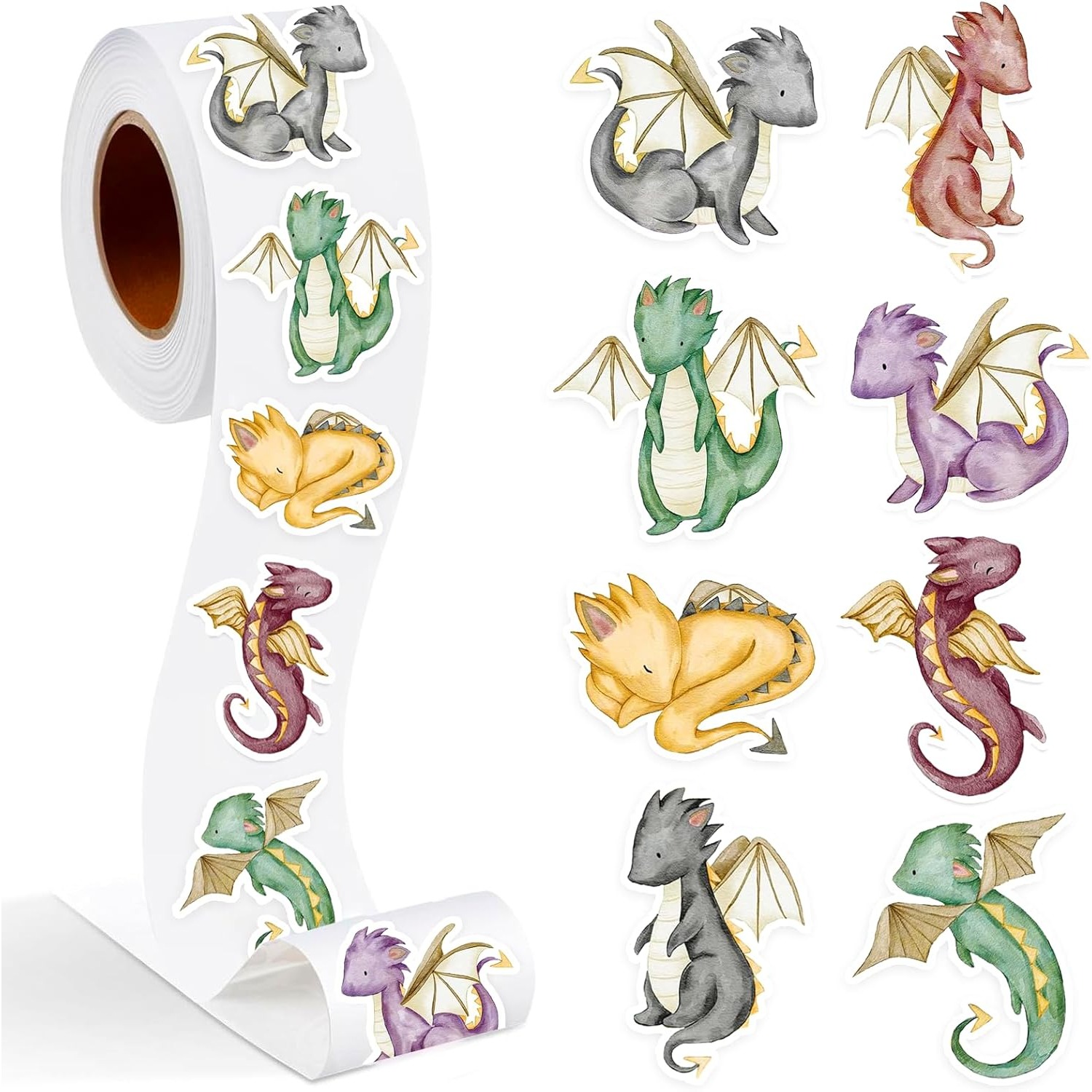TEMU 480pcs Of Water Colored Dragon Stickers, Self-adhesive Stickers For Dinosaur Animals, Suitable For Gift Parties, Gift Notebooks, Envelope