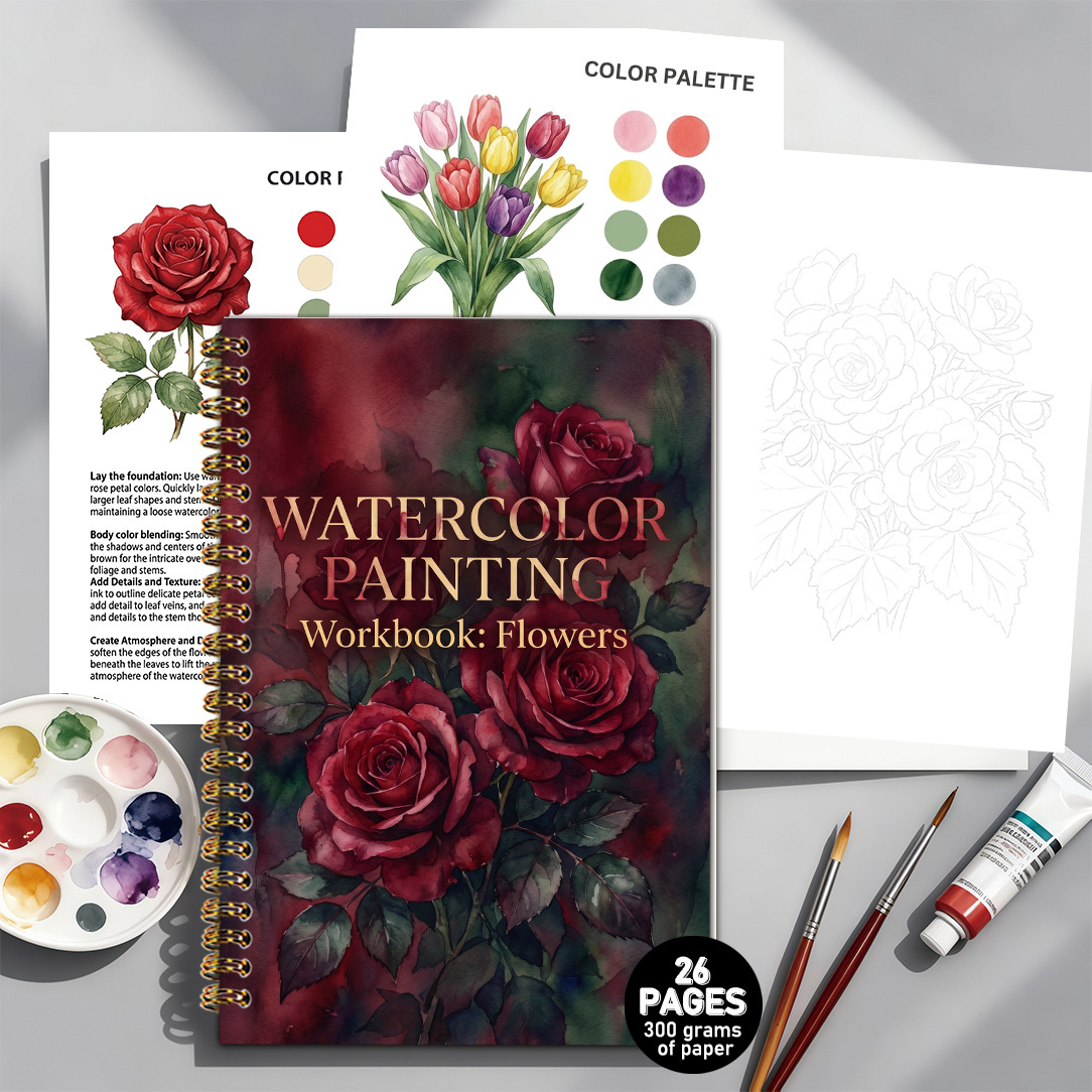 TEMU Carnet de à copier en aquarelle florale | Thème floral | 26 pages de papier absorbant 300G | Format A5 5.5 X 8.3 pouces | des couleurs,