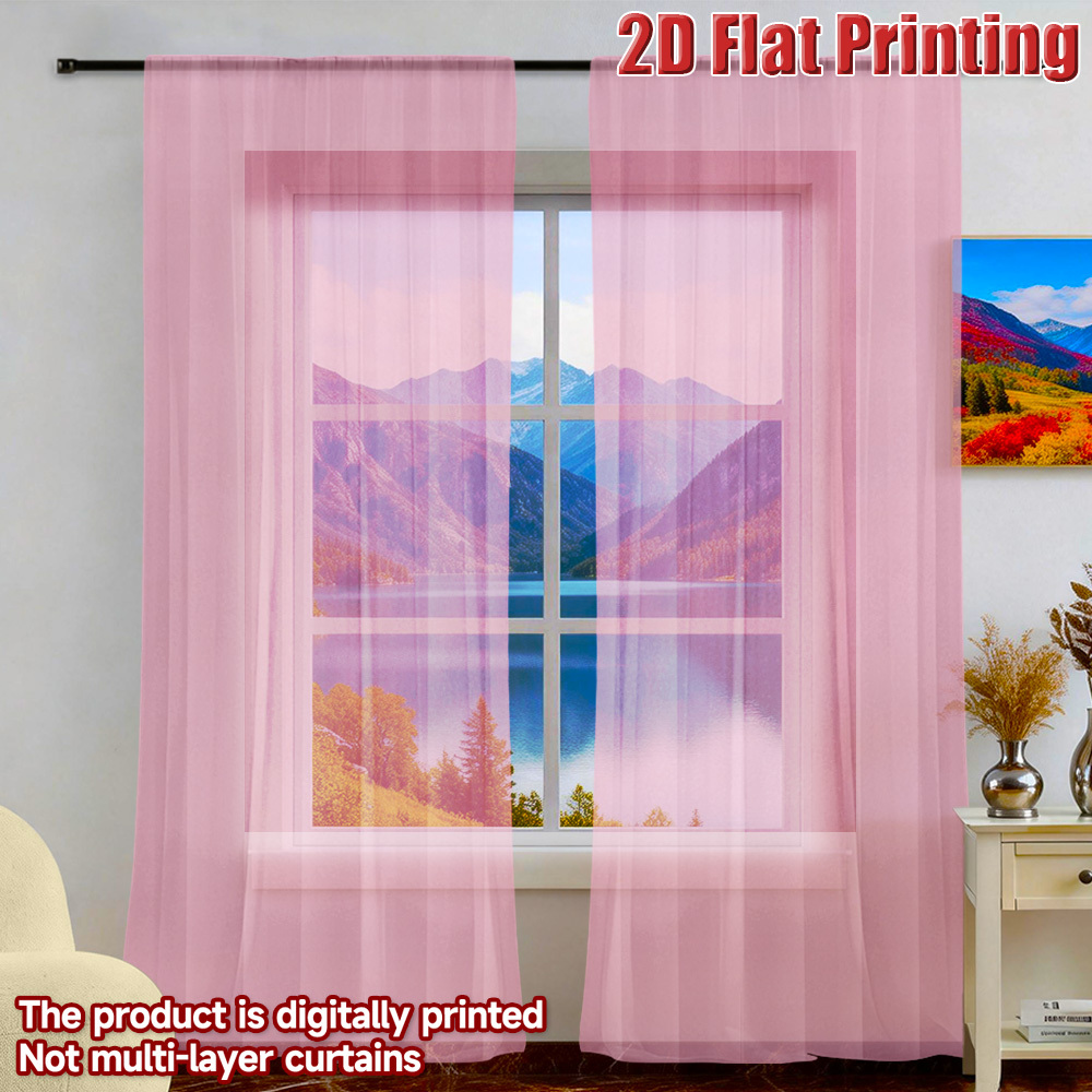 TEMU 2d Flat - 2d Flat - 2d Flat, 2d Flat Gauze Curtain, 2pcs, , Solid Color (2) Pattern Chic Fashionable Chiffon Semi Sheer Curtain Festive