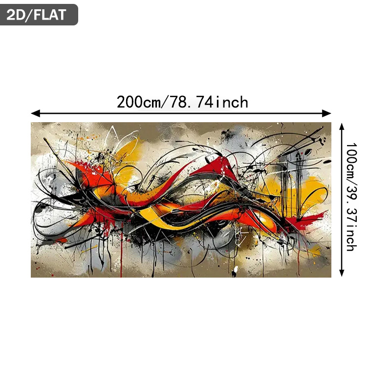 TEMU 2d Flat, 2d Flat, Frameless Abstract Artwork Featuring Vibrant Colors And Dynamic Lines, Measuring 39.37 By 78.74 Inches (100 By 200 Cm). This