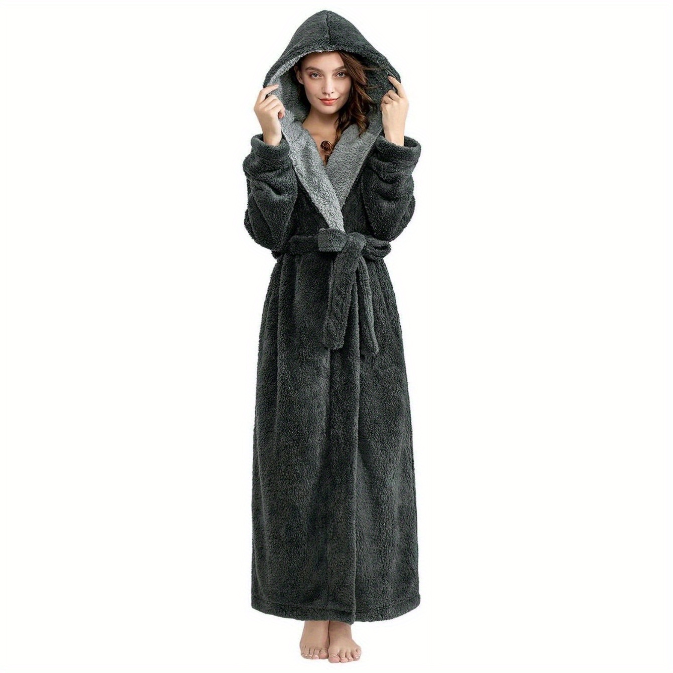 

Robes For Women, Full-length Womens Robes, Soft Fleece Hooded Womens Bathrobes, Plush Long Bath Robe With , Winter Warm Pajamas Gift For Women Xl, Red