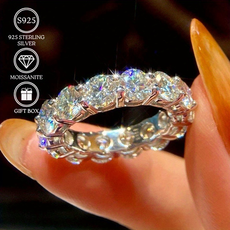 Image of 3.9g Spark Grow 925 Silver Moissanite Engagement Ring - 7 Carat, Stunningly Shiny, Sophisticated & Design, Great For Weddings & Everyday Use, For , Wedding |stylish Ring|moissanite Details, Moissanite