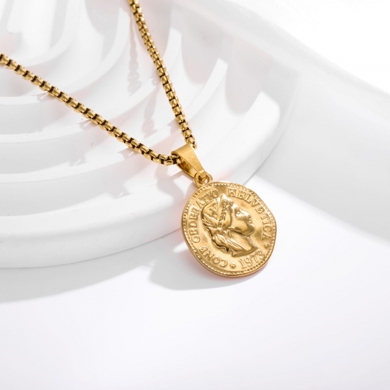 TEMU A Vintage 316l Stainless Steel Portrait Pendant Featuring An Ancient Roman Round Medallion, With Hydraulic Pressure Locking, Titanium 316l
