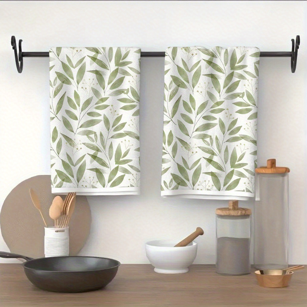 TEMU A Set Of 2 Green Leaf Patterned Towels Background, Lightweight, Soft And Comfortable, Quick-drying And Hand Washable, Suitable For Decorating