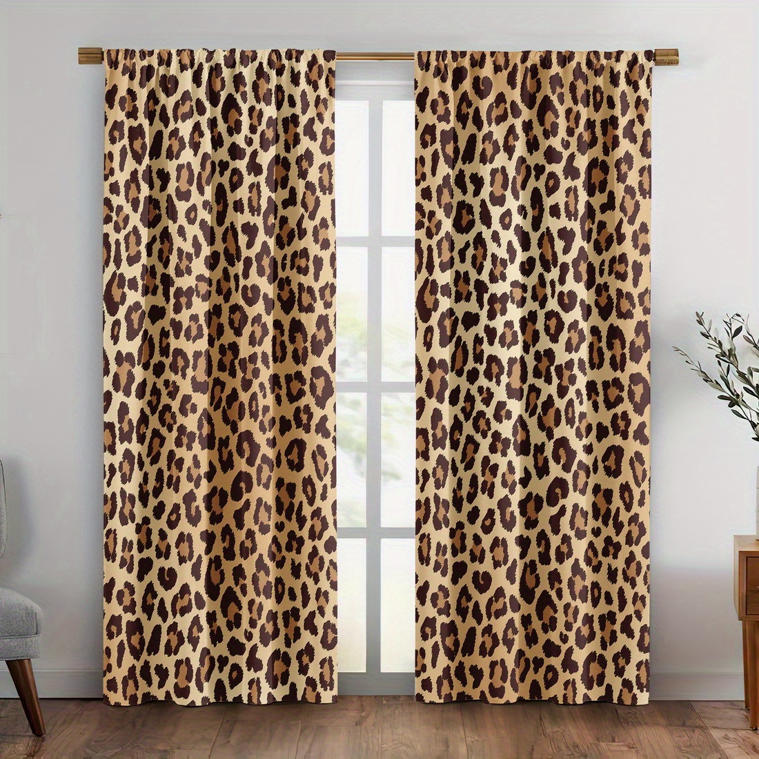 TEMU 2d Flat - 2d Flat - 2pcs 2d Flat Print Room Curtains Set Of 2 Leopard-patterned Curtains - Thermal Blackout Drapes Suitable For Bedrooms, Living