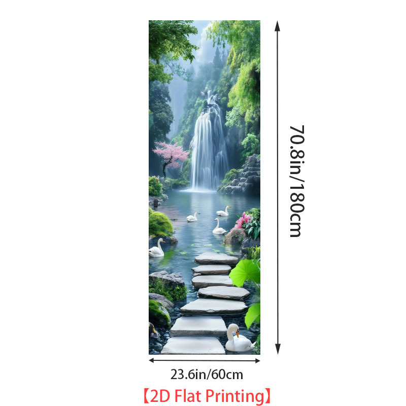 Image of [2d Flat Printing] 1pc Refrigerator Sticker 60×180 Cm Waterfall And Theme Design Wall Sticker Decoration Wallpaper Self-adhesive For Cabinets And Wardrobes, Modern Kitchen Decoration Home Stickers