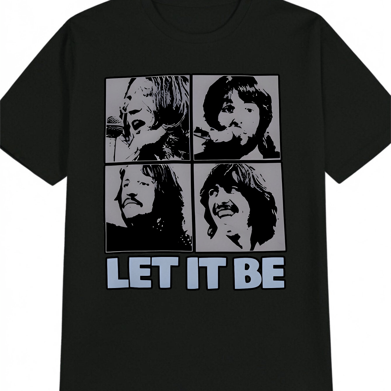 Men'S Casual "Let It Be" Graphic T-Shirt - Black