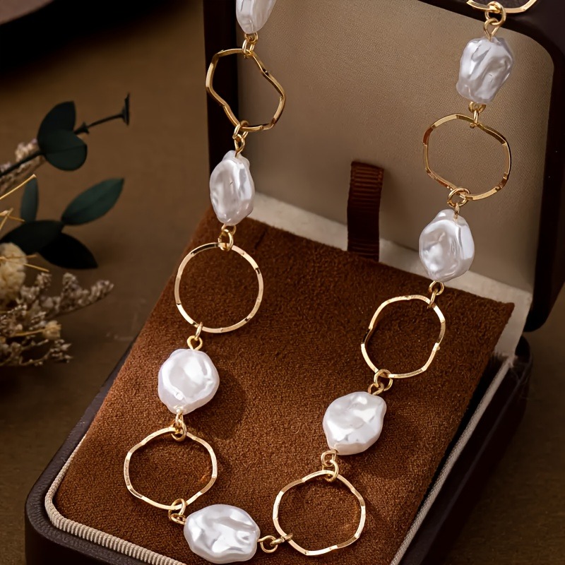 TEMU 1pc Easy Small Elegant Irregular Round Pearl Women's Necklace All-match Jewelry Suitable For Women' Party Wear