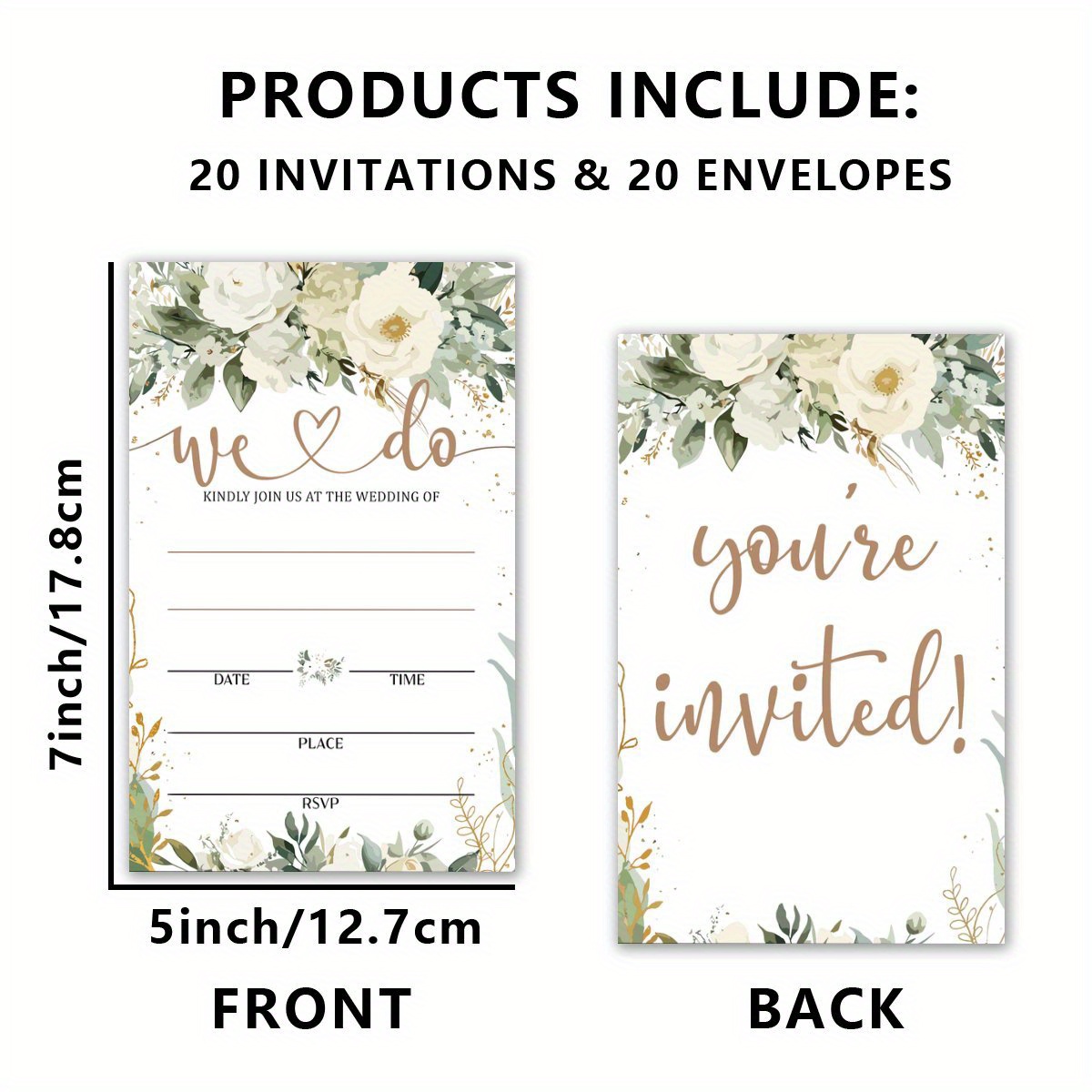 TEMU 20pcs, Wedding Invitations, Wedding Invitations With Envelopes, Double-sided Fill In Invites, Party Favor & Decorations,, Wedding Party
