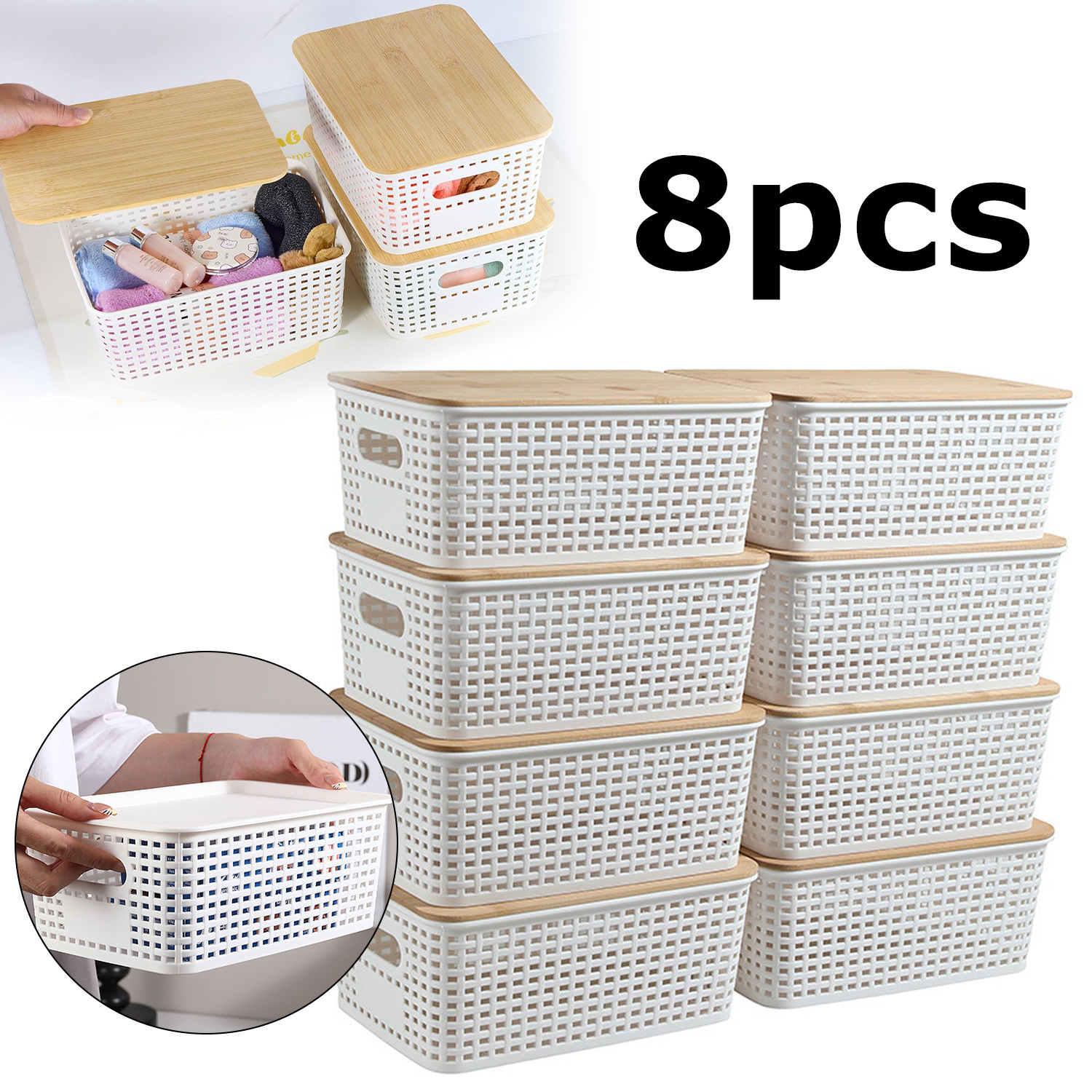 8-Pack Stackable Storage Bins with Bamboo Lids