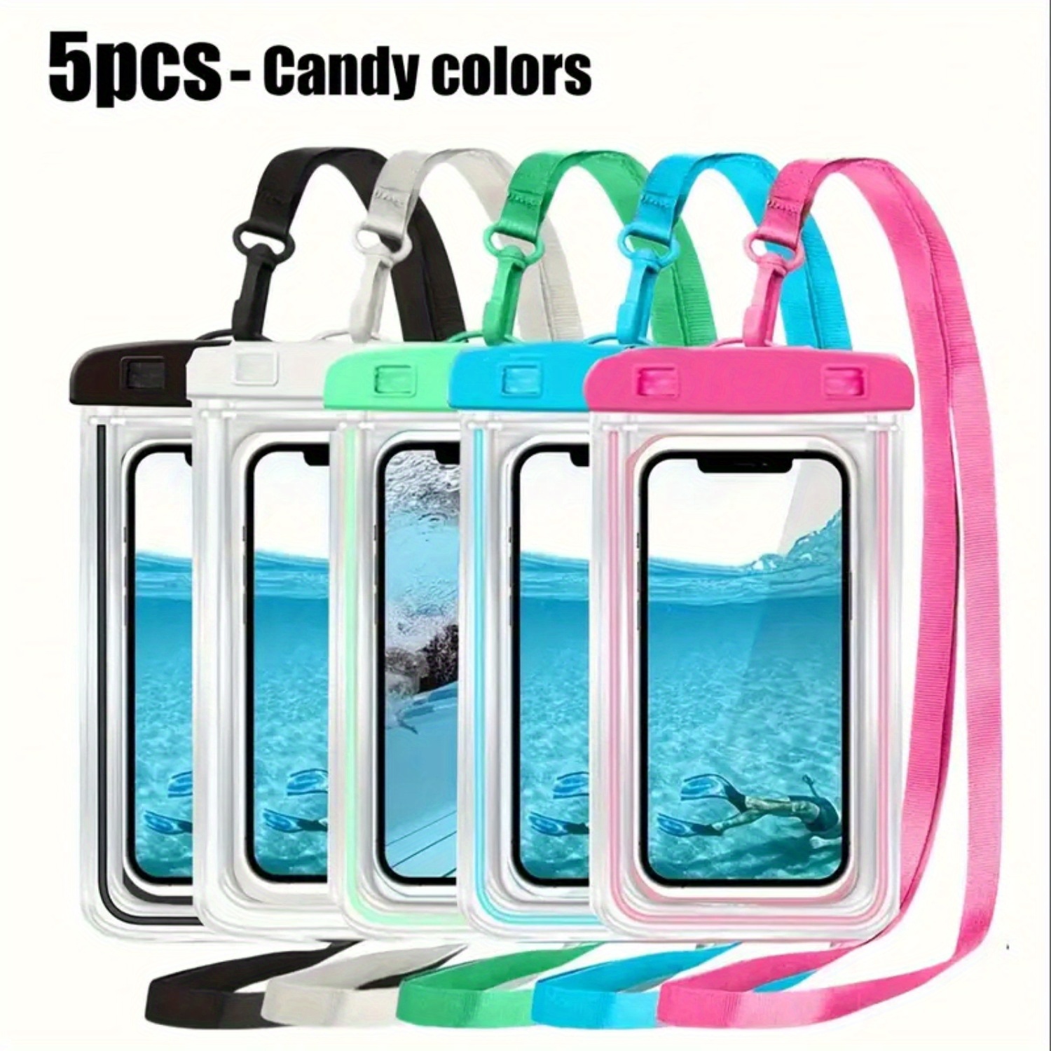 5 PVC Beach, Surf, Swimming Mobile Phone Protective Bag with Lanyard - Light, Non-Slip, Dry Bag Cover