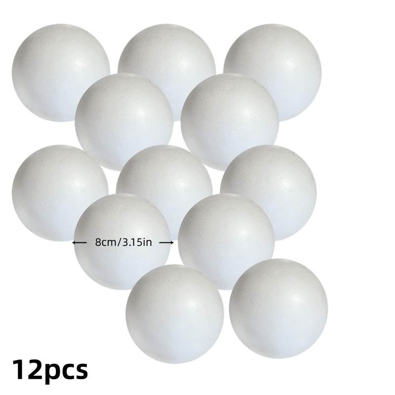 TEMU 12pcs Polystyrene Balls, 8cm Diameter, Made Of Polystyrene, , Durable, 12pcs Per Pack, Suitable For Crafts, Model Making, , White