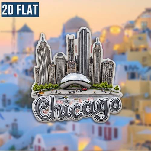 a 2d flat acrylic fridge magnet featuring a map of chicagos famous landmarks monochrome design with colorful art polka dots and a raccoon on an easter adventure its a great gift for travel enthusiasts and chicago fans