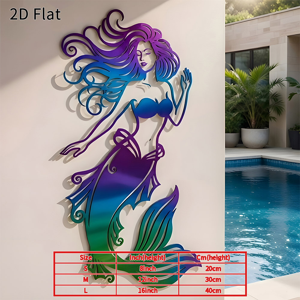 TEMU 2d Flat, Two-dimensional Flat Piece, A Mermaid Acrylic Wall Decoration, Two-dimensional Flat Ocean-themed Decor, Suitable For Bathrooms,