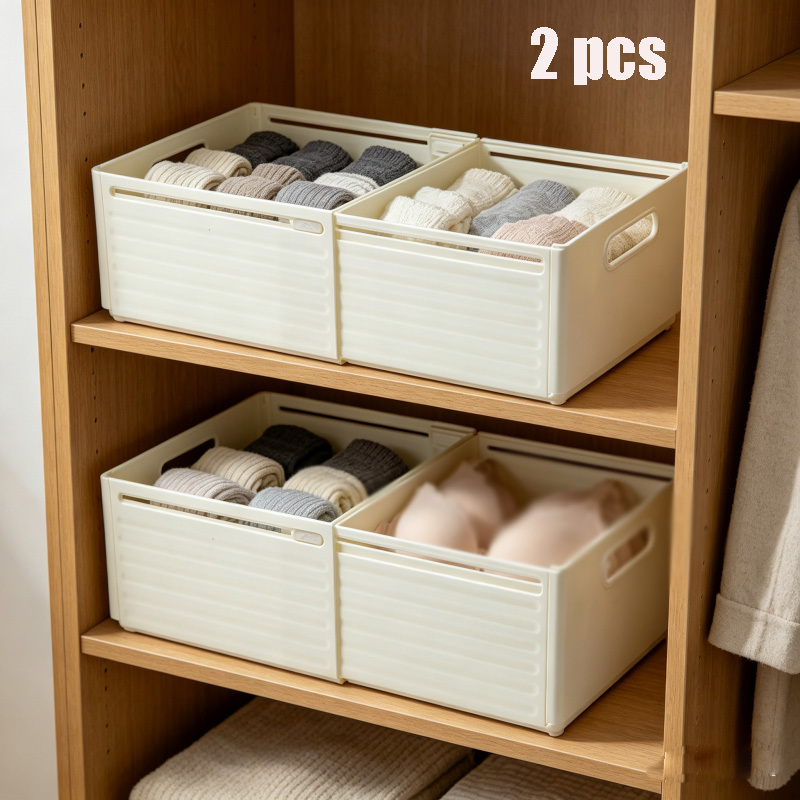 Image of 2 Pack Expandable Plastic Storage Boxes Drawer Divider Organizer Bins For Bedroom Kitchen Pantry, Under-bed Storage