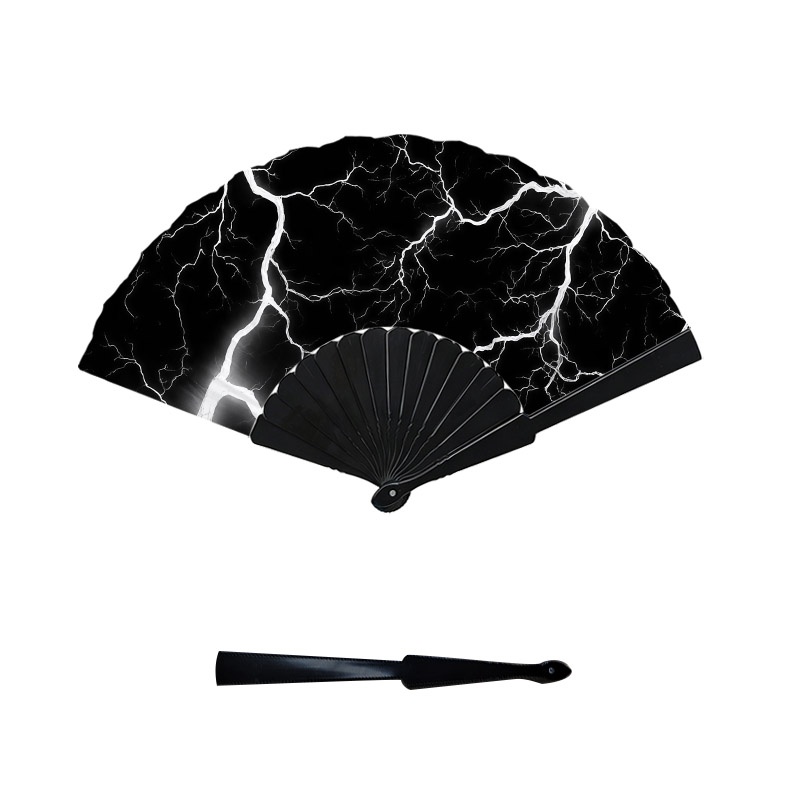 TEMU 2d Flat, 1pc 2d Single-sided Printed Black And Pattern Plastic Handheld Fan, Gothic Minimalist Style Cooling Accessory, Suitable For Bachelor