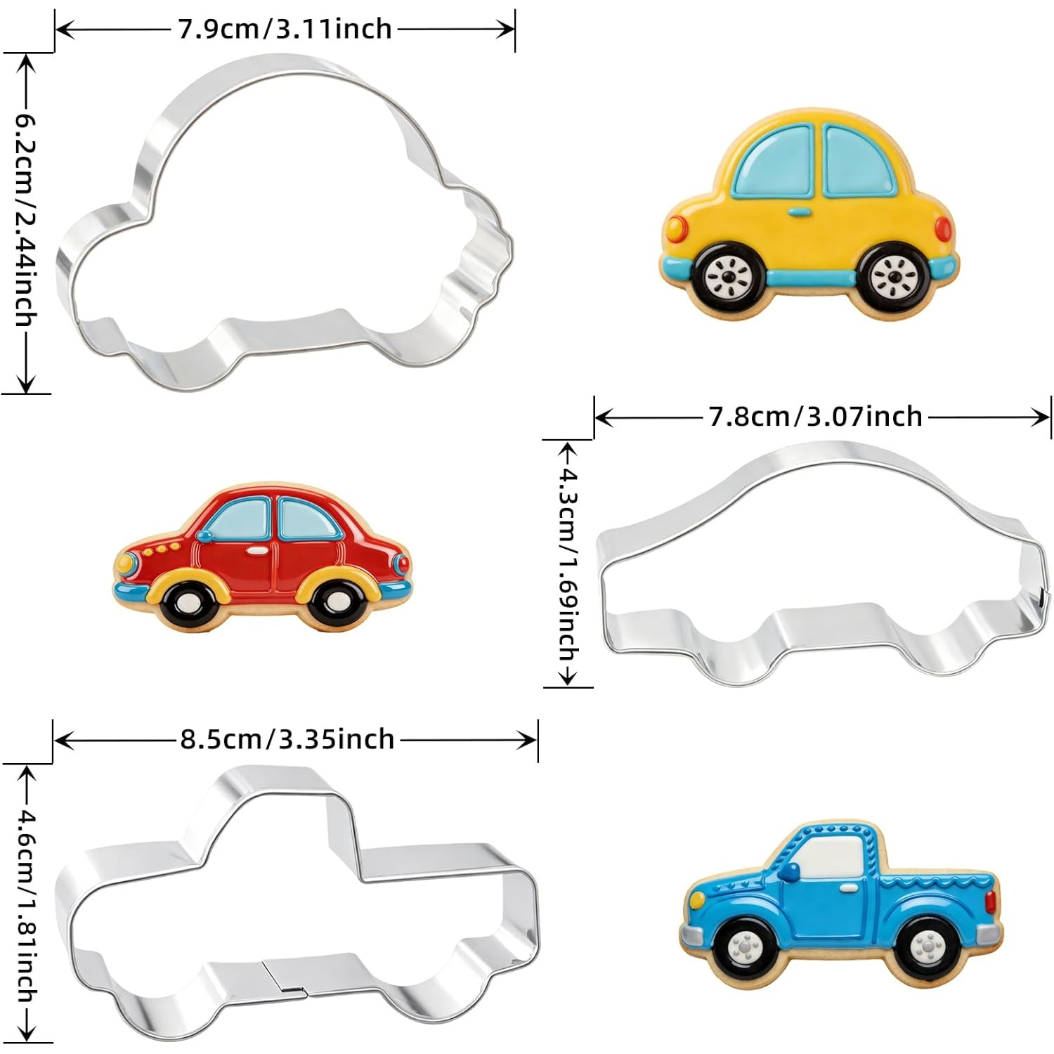 TEMU Set de 3 emporte-pièces en acier inoxydable 430 sur le thème de la voiture - , ancienne et Camionnette - Convient pour les fêtes d'anniversaire
