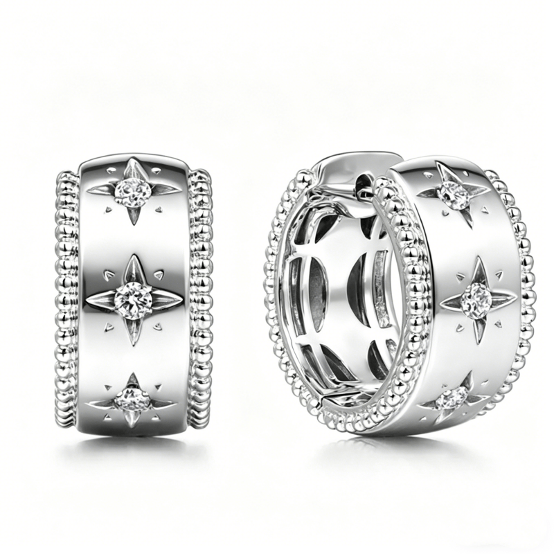 Women's Exquisite Zirconia Star Hoop Earrings
