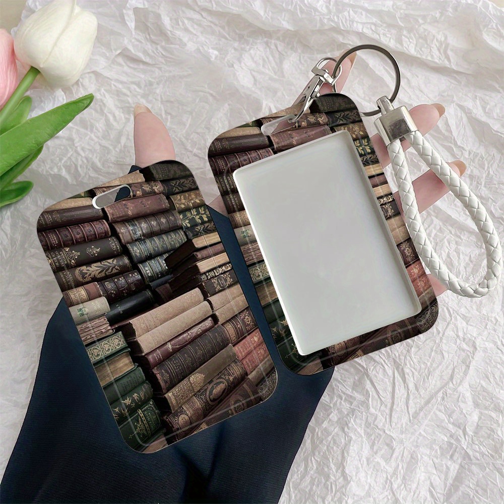 Vintage Stack Pattern Durable Plastic ID Badge Holder with Lanyard   for Cards Transparent Window Compatible with Credit, Metro, Bus Cards-Nurse,  , Student Accessory