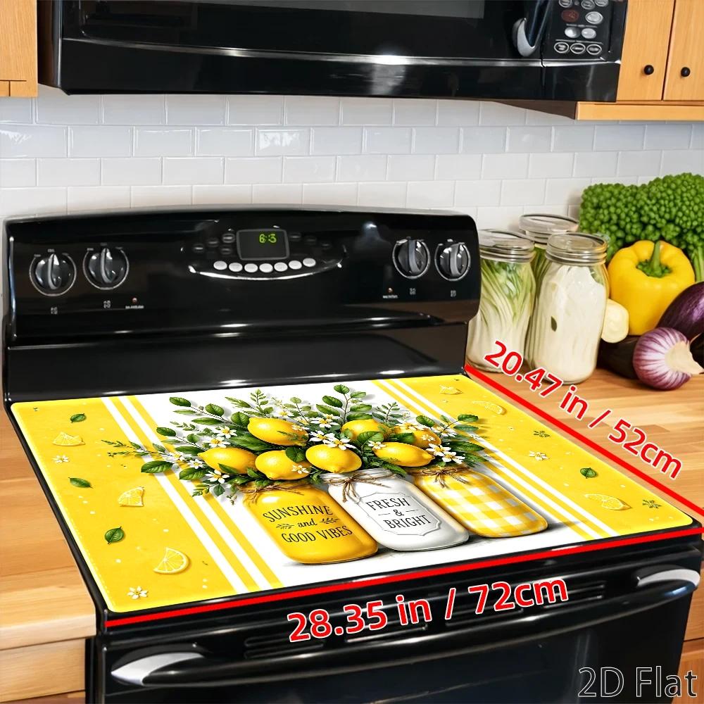 TEMU 2d Flat, Lemon Floral Patterned Stove Protective Mat Vibrant Summer Kitchen Scratch Resistant Waterproof Wear Resistant Durable Reusable Stove