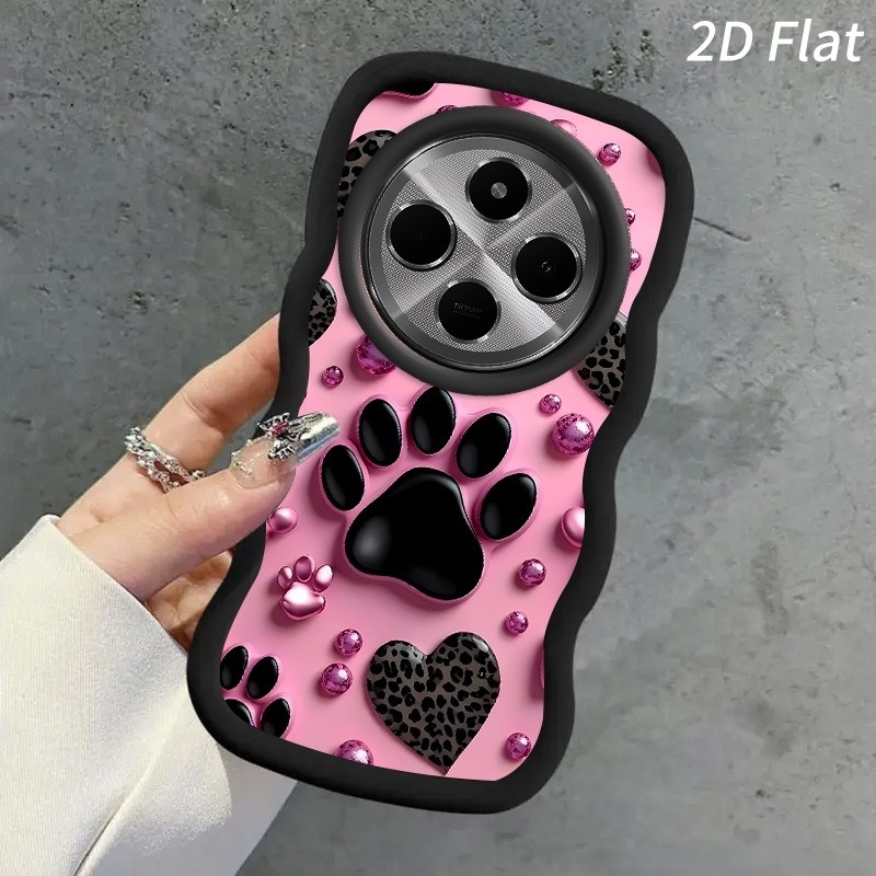 TEMU Funda para teléfono: Carcasa 2D plana, estampado de leopardo con detalles de pata y burbujas, cubierta protectora delgada para Redmi 14C 4G,