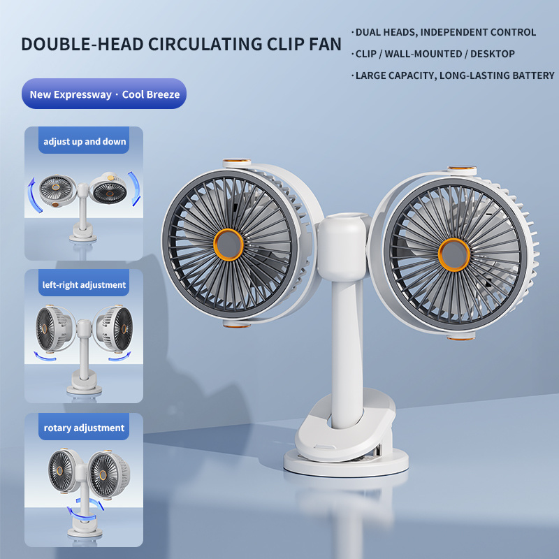 A Dual-Head Fan with Independent Control That Can Be Clipped, Hung, Stood, Or Suspended, Featuring Five Speed Settings That Can Be Switched with a Single Button. It Makes a Perfect Gift for Family, Friends, And Colleagues, Suitable for Housewarming