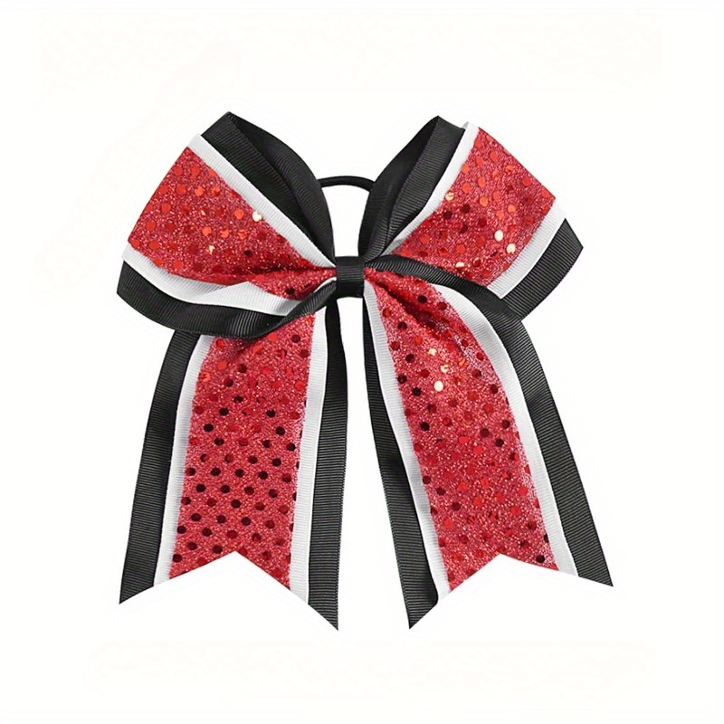 TEMU Textile 1pc 8-inch 9-color Sequin Bow, Cheerleader Bow Hair Tie Accessory, Hair Tie For School Activities, Baseball, Cheerleading, Soccer,