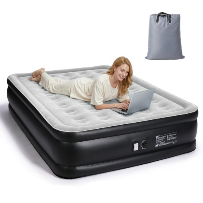 صورة العنصر مرتبة تخييم 80 × 60 × 18 بوصة / 75 × 39 × 18 بوصة، سطح منفوش، حواف وسطح سفلي من pvc، مع حاملات أكواب، حقيبة حمل، سعة وزن 250 كجم/150 كجم