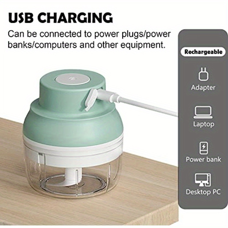 1-touch operation powerful electric mini food chopper with 8.45oz & 3.38oz bowls - 45w motor, 2-in-1  , usb-powered cordless-like operation, bpa-free & waterproof, 304 stainless steel blades, safety lock & induction system, compact & portable for garlic, meat, vegetables, food grinder (ideal for small kitchens, camping, travel) -   & easy-clean (usb-powered), manual vegetable chopper, big vegetable chopper Product details 6