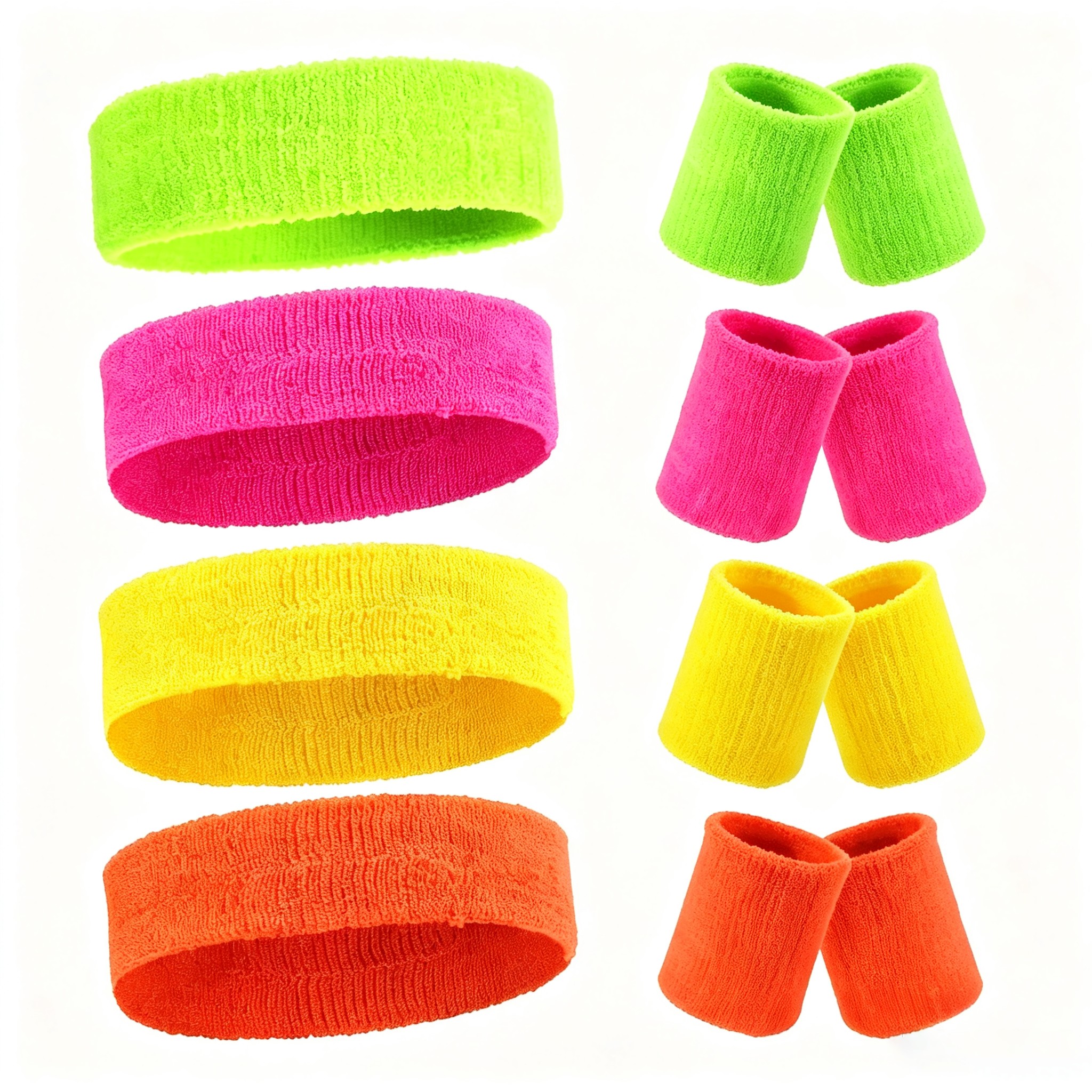 TEMU 12pcs Set 80s-90s Vintage Neon Color Headband And Wristband Set, Sweat-absorbent Anti-sweat Sports Bands, For Men And Women, Party Cosplay,
