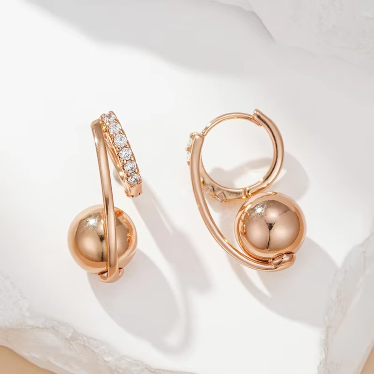 Women's Plated Dual Loop Drop Earrings with Synthetic Zirconia