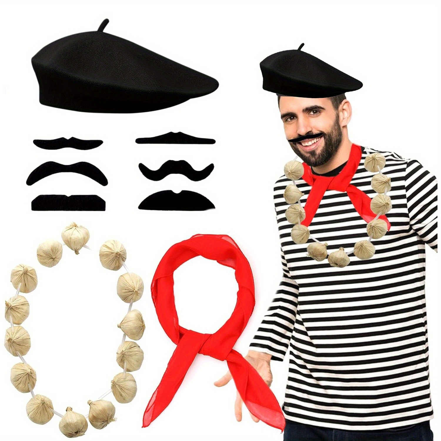 9pcs french mens set with   scarf garlic necklace roaring 20s costumes great   costume men for cosplay party supplies