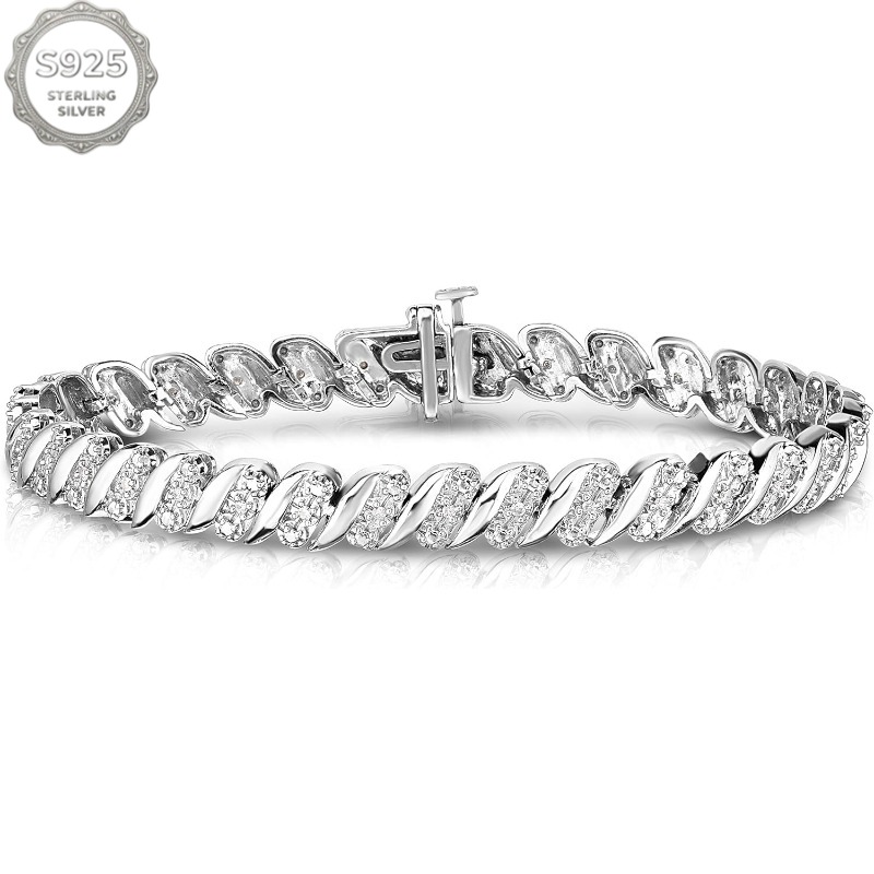 Image of 925 Sterling Silver 1/4 Cttw Moissanite - -out Curved Chain, Hypoallergenic Jewelry, Great Gift For Wife Girlfriend Mother Daughter On Birthday Anniversary Valentine's Christmas, With Gift Box