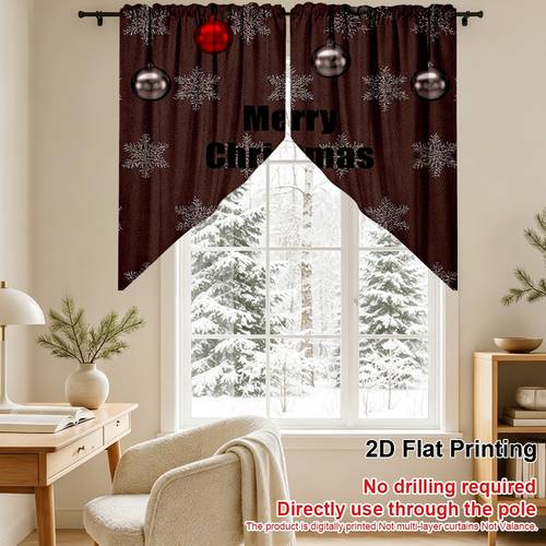 photo de l'article rideaux de cuisine triangulaires 2d plats - (2d plat) 2 pièces, motif de neige et décorations de noël, romantiques, et disponibles en , pour cuisine, salle de bain, salle à manger, décoration de rideaux de , style fête de noël