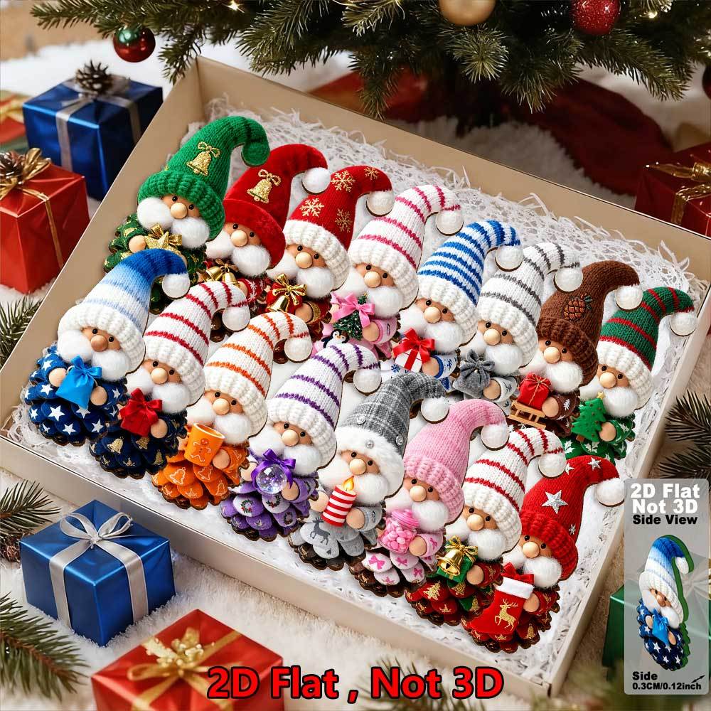 TEMU 2d Flat - 16pcs Of Interesting And Unique Gnome Christmas Ornaments Made Of Wood, Featuring Styles And Vivid Designs, Suitable For Decorating