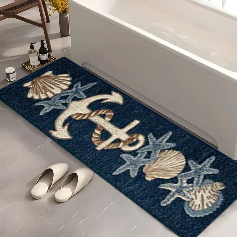 TEMU A Single Piece Of Durable Floor Mat Featuring A Nautical Anchor Design, From Soft Flannel. Slip-resistant And Washed In A Machine, Making It