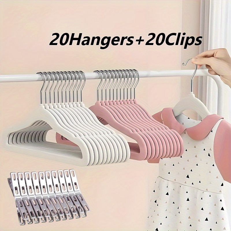 40pcs set of plush hangers with clips - durable plastic baby hanging clothes rack, soft  , ideal for daily use by toddlers, home-use, clothes organizer storage, felt hanger, hook girl clothes velvet 0